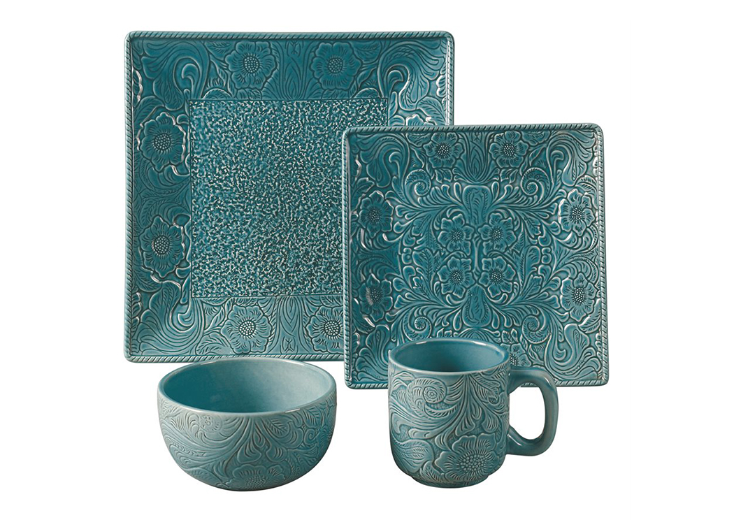 Savannah Turquoise 16 Pc Dinnerware Set,Hi End Accents