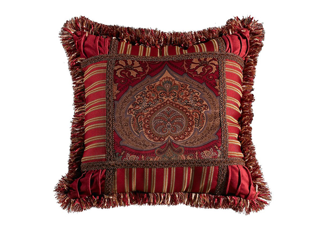 Lorenza Crimson & Gold Medallion Framed Velvet Pillow,Hi End Accents