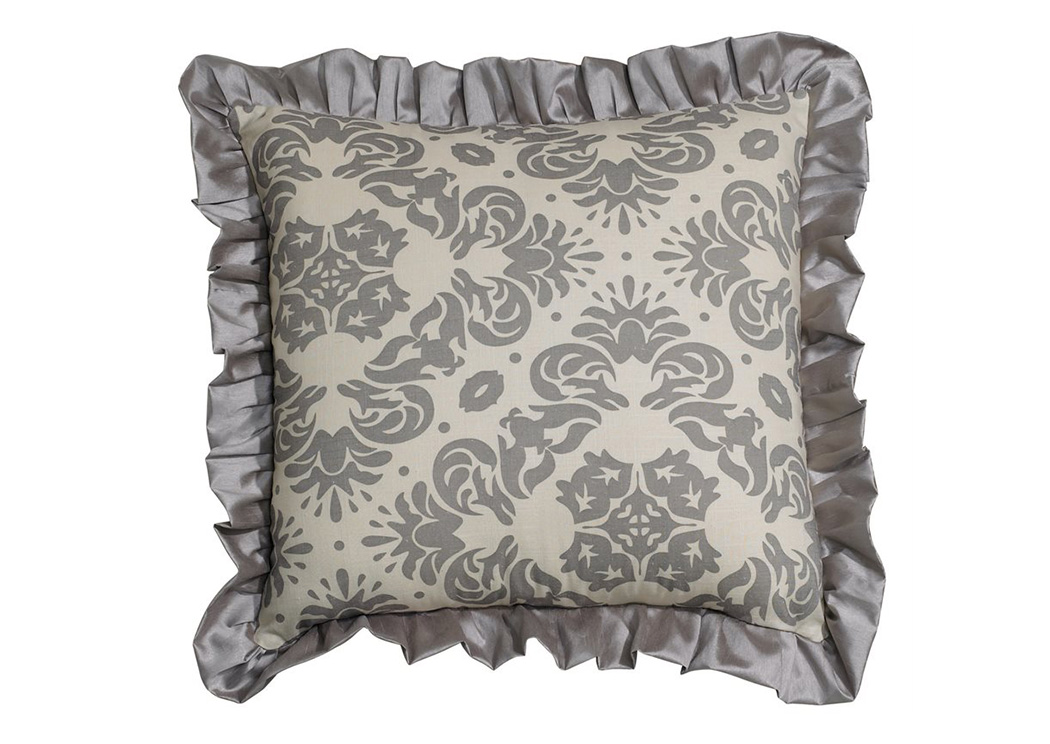 Kerrington Grey & Cream Damask Linen Ruffled Print Euro Sham,Hi End Accents