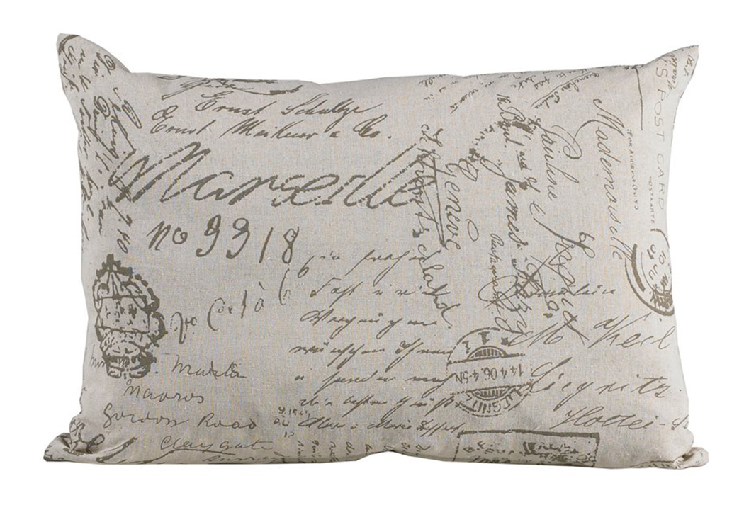 Fairfield Printed French Script Linen Pillow,Hi End Accents