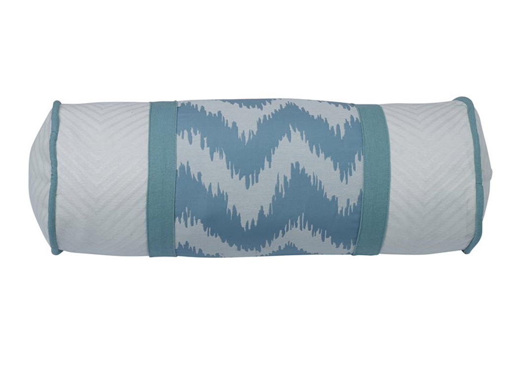 Catalina Aqua & White Chevron & Matelassé Neckroll Pillow,Hi End Accents