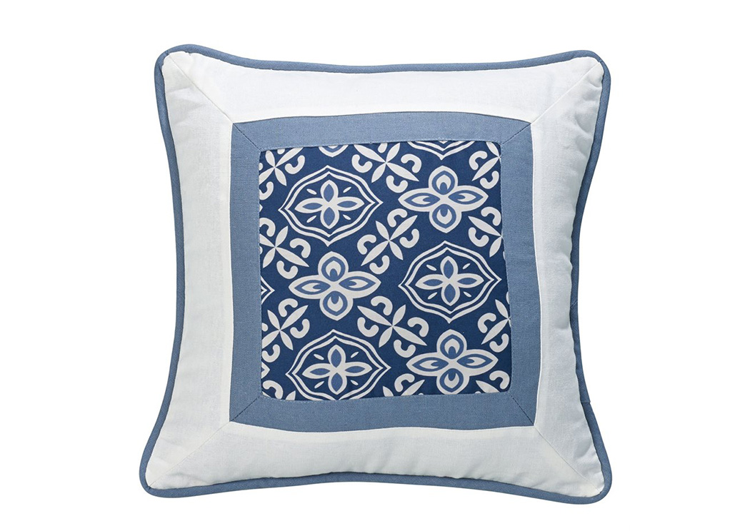 Monterrey Indigo Blue Patterned Framed Pillow,Hi End Accents