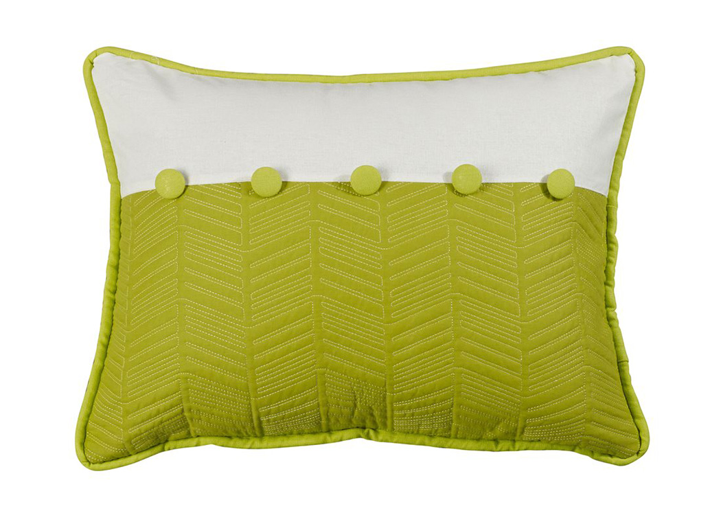 Capri Lime Green Chevron & White Linen Quilted Oblong Pillow,Hi End Accents