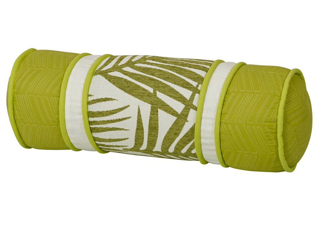 Capri Lime Green Linen Neckroll w/Fern Accents,Hi End Accents