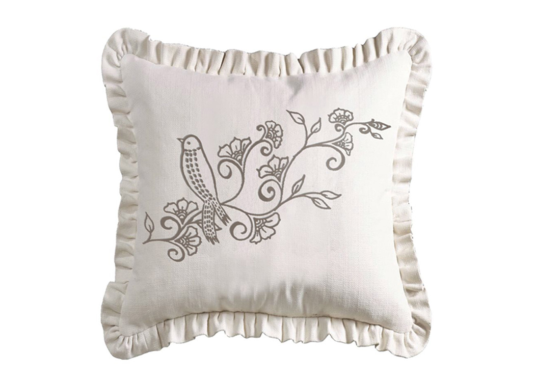 Gramercy White Linen Embroidered Ruffled Pillow,Hi End Accents