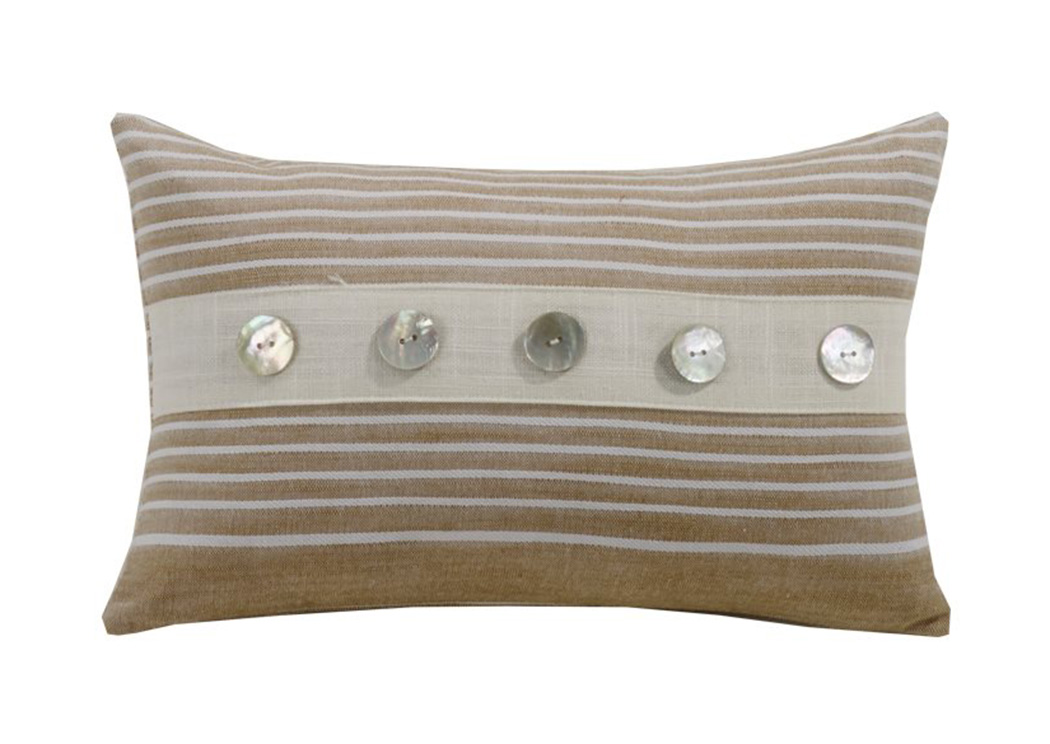 Newport Tan & White Striped Small Pillow w/Button Detail,Hi End Accents