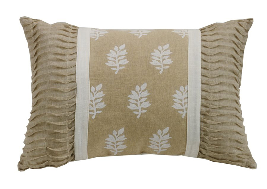 Newport Tan & White Oblong Pillow w/Rouching Ends,Hi End Accents