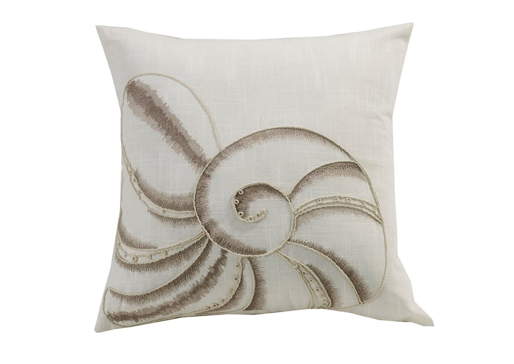 Newport White Seashell Embroidered Pillow,Hi End Accents