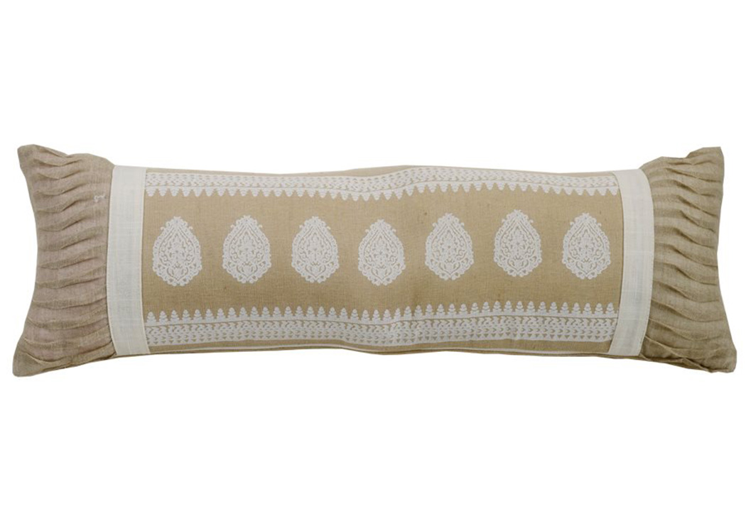 Newport Tan & White Extra Long Pillow w/Rouching Ends,Hi End Accents