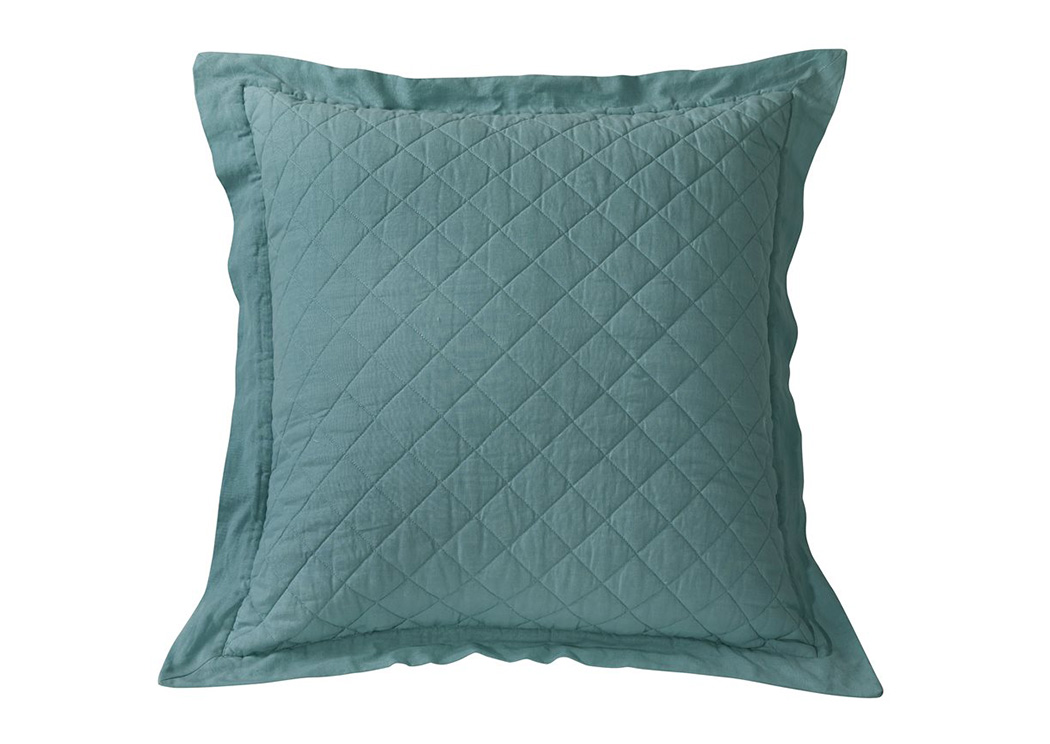 Turquoise Diamond Pattern Linen Quilted Euro Sham,Hi End Accents