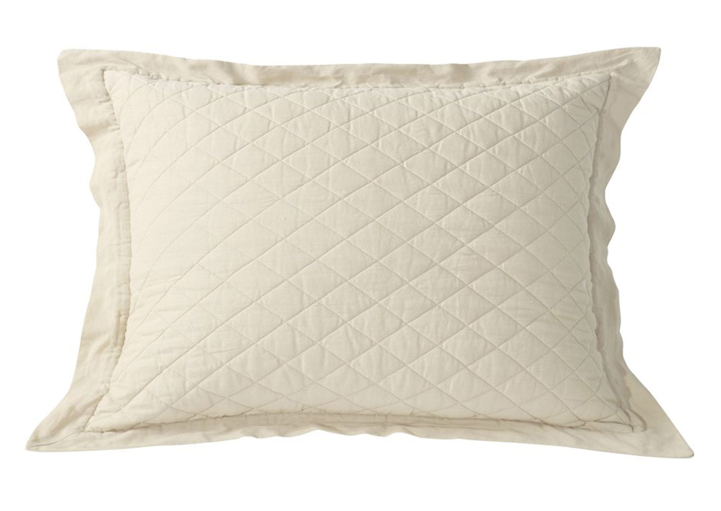 Cream Diamond Pattern Linen Quilted Standard Sham,Hi End Accents