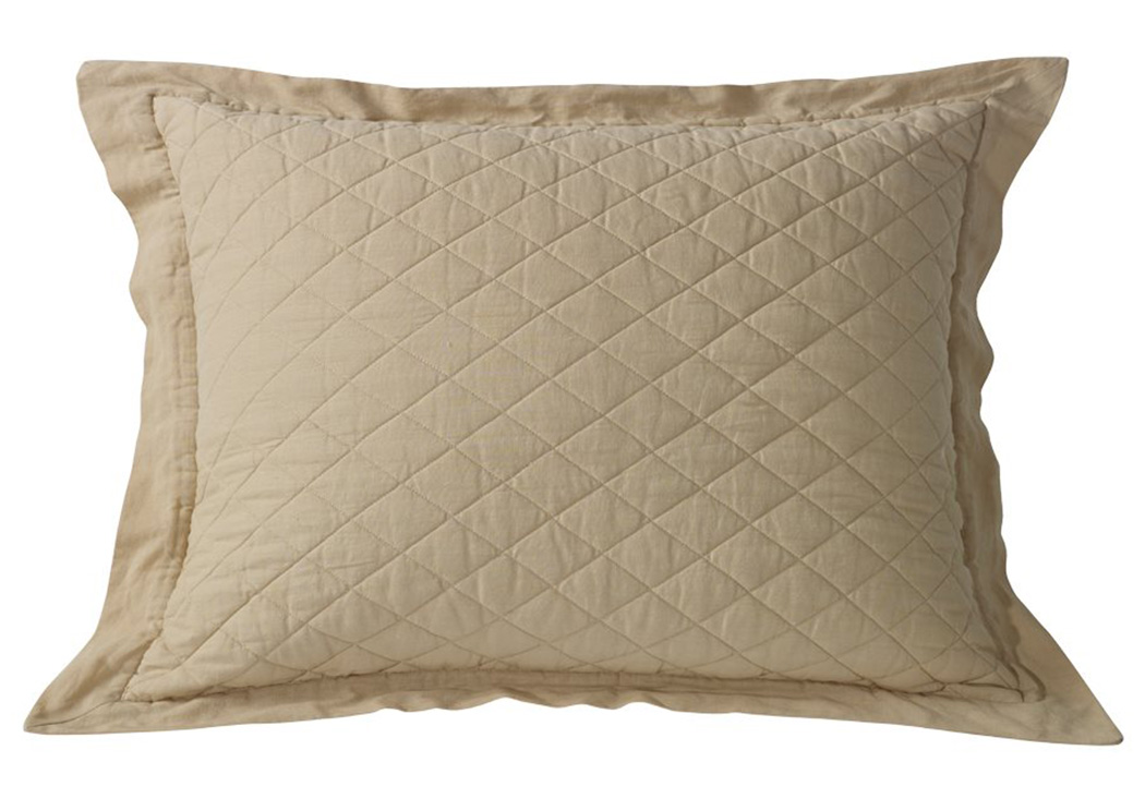 Khaki Diamond Pattern Linen Quilted King Sham,Hi End Accents