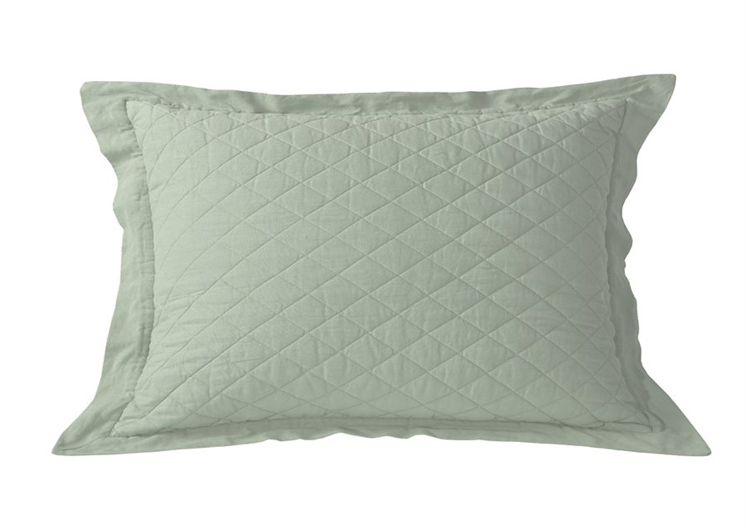 Seafoam Diamond Pattern Linen Quilted Standard Sham,Hi End Accents