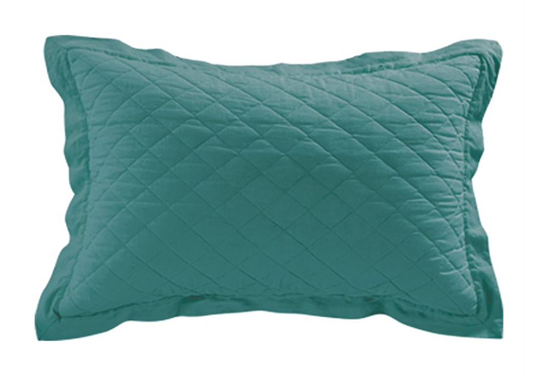 Turquoise Diamond Pattern Linen Quilted Standard Sham,Hi End Accents