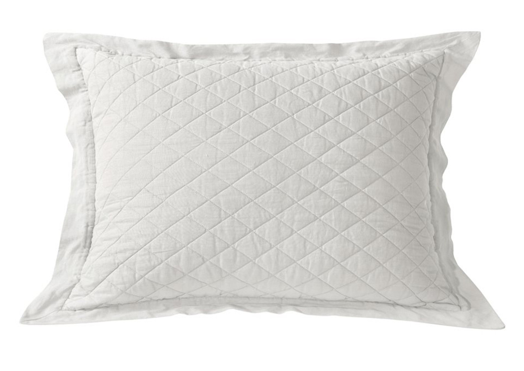 Vintage White Diamond Pattern Linen Quilted Standard Sham,Hi End Accents