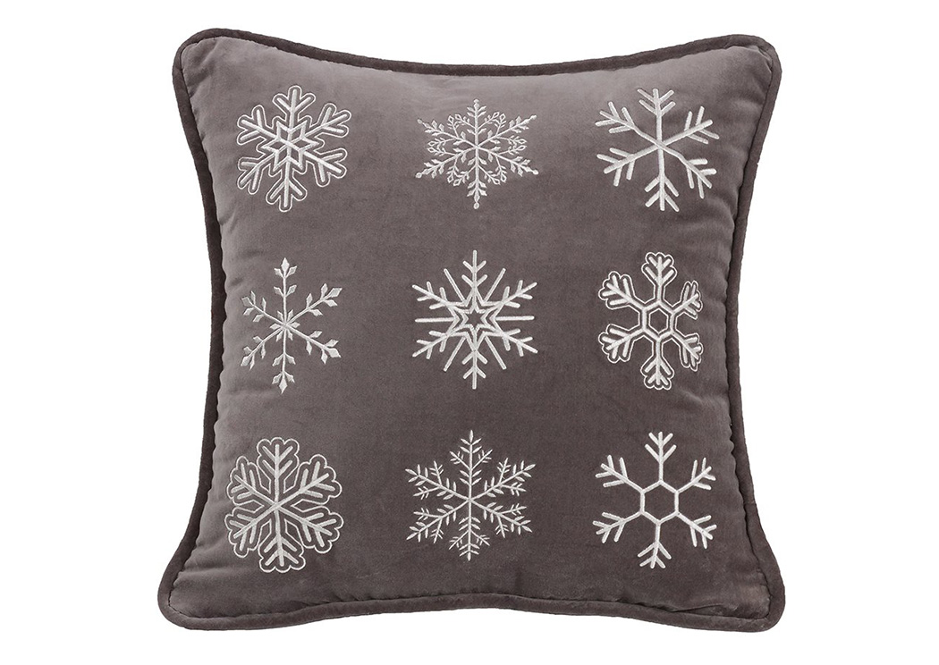 Whistler Gray Square Embroidered Snowflake Pillow,Hi End Accents