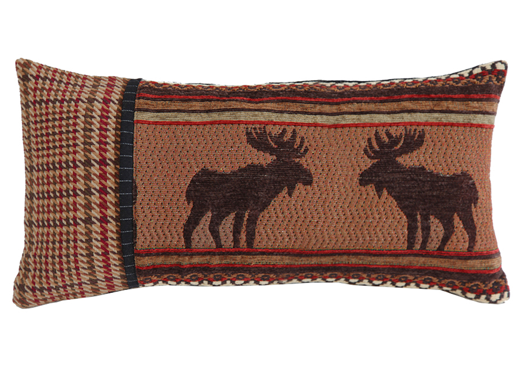 Bayfield Small Oblong Houndstooth & Moose Pillow,Hi End Accents