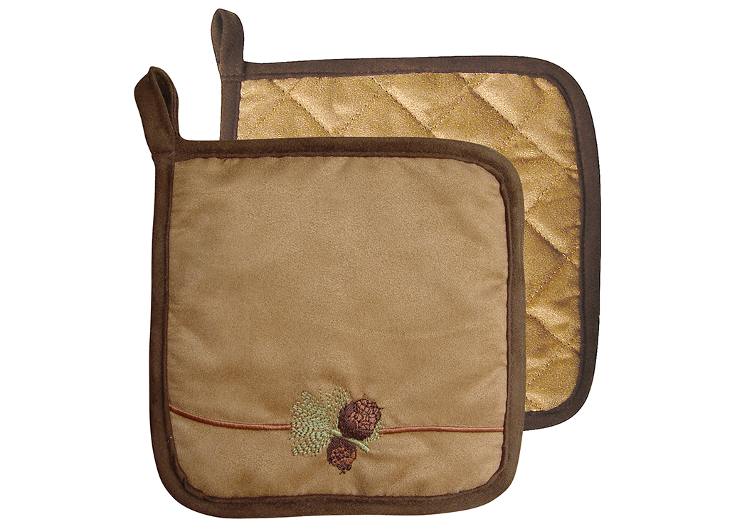 Embroidered Pine Cone 10 Pcs Pot Holder Set,Hi End Accents