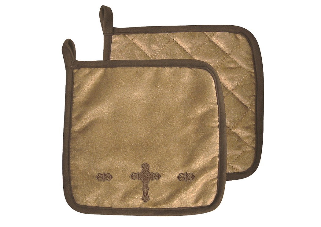Embroidered Cross 10 Pcs Pot Holder Set,Hi End Accents