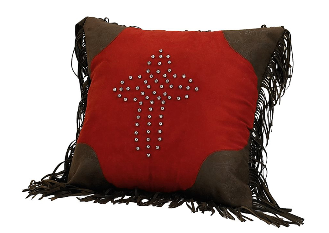 Red Rodeo Studded Cross Pillow,Hi End Accents