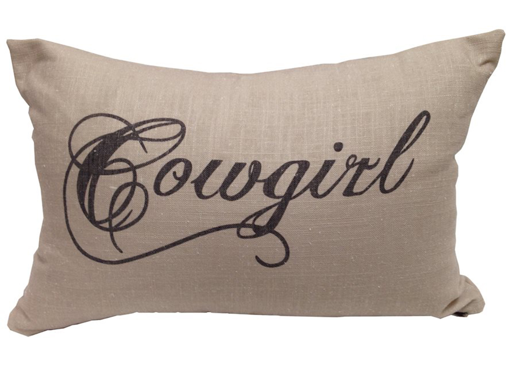 Natural Crestwood Cowgirl Script Pillow,Hi End Accents