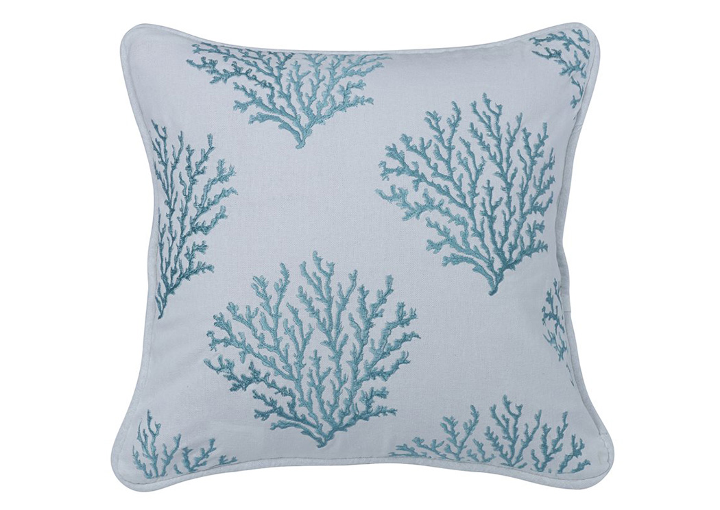 Catalina Aqua Embroidered Coral Design Pillow,Hi End Accents