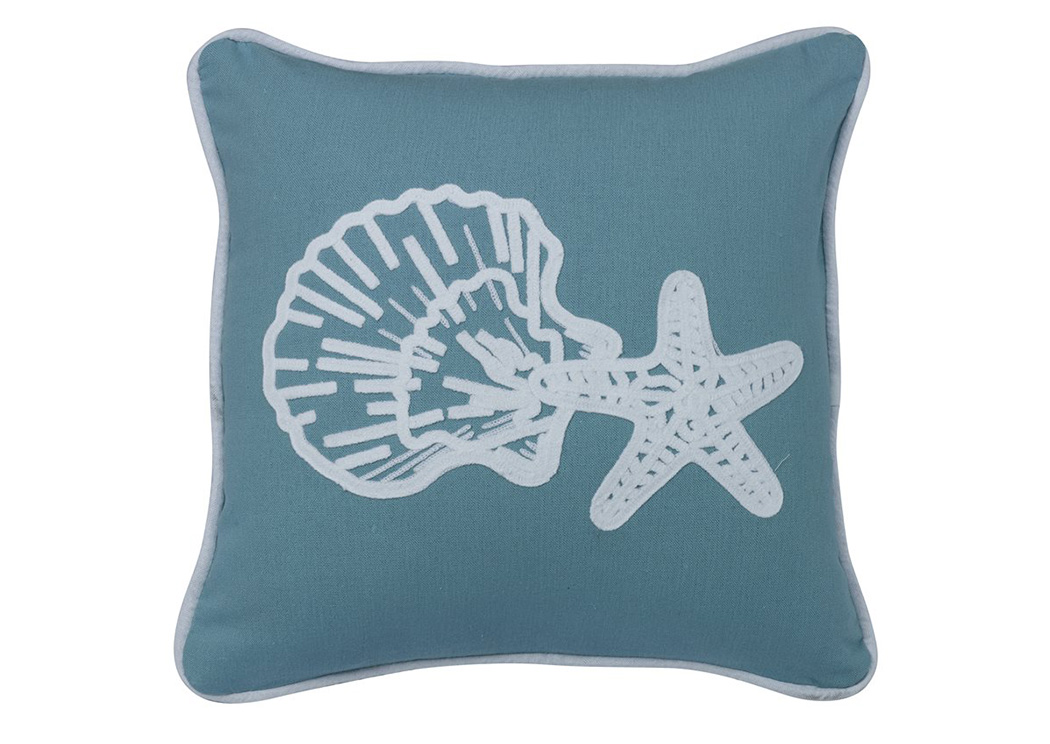 Catalina Aqua Linen Star & Shell Pillow,Hi End Accents