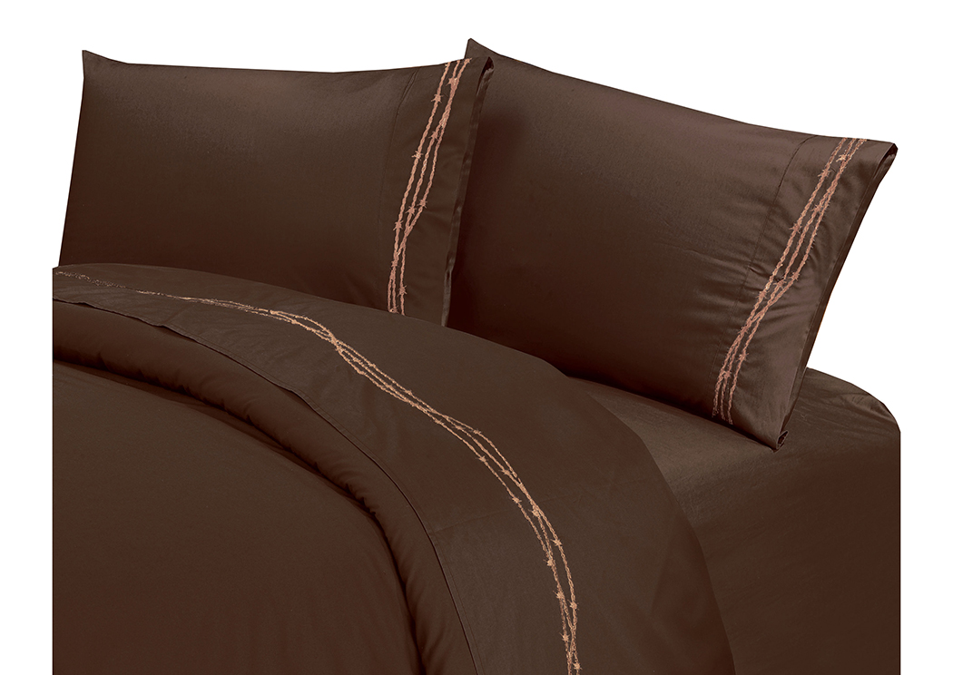 Barbwire Chocolate King Embroidered Sheets,Hi End Accents