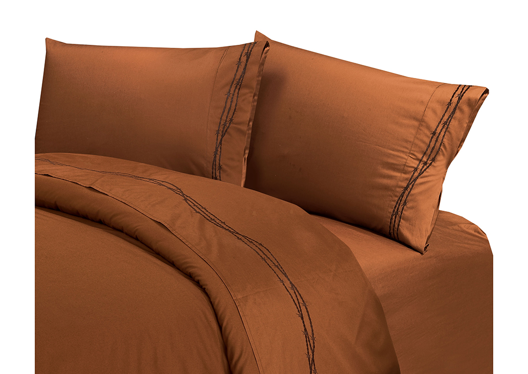 Barbwire Copper King Embroidered Sheets,Hi End Accents