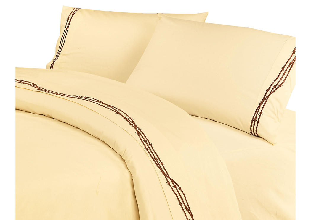 Barbwire Cream King Embroidered Sheets,Hi End Accents
