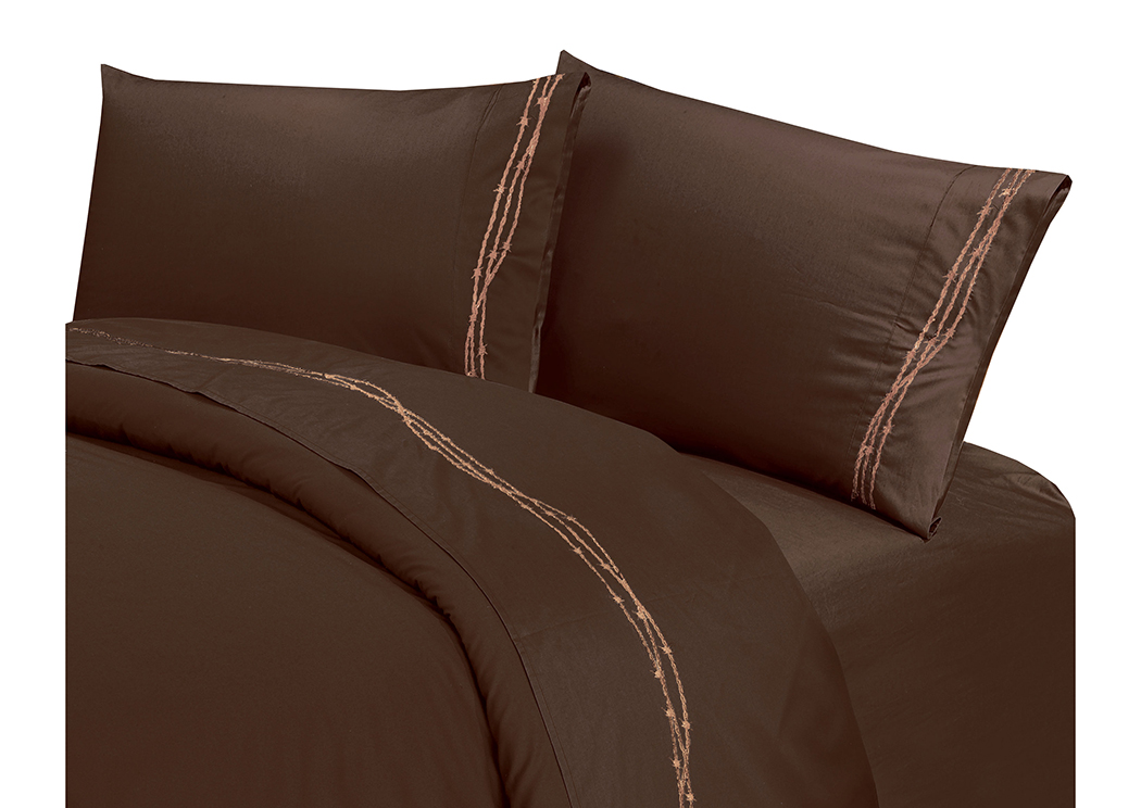Barbwire Chocolate Queen Embroidered Sheets,Hi End Accents