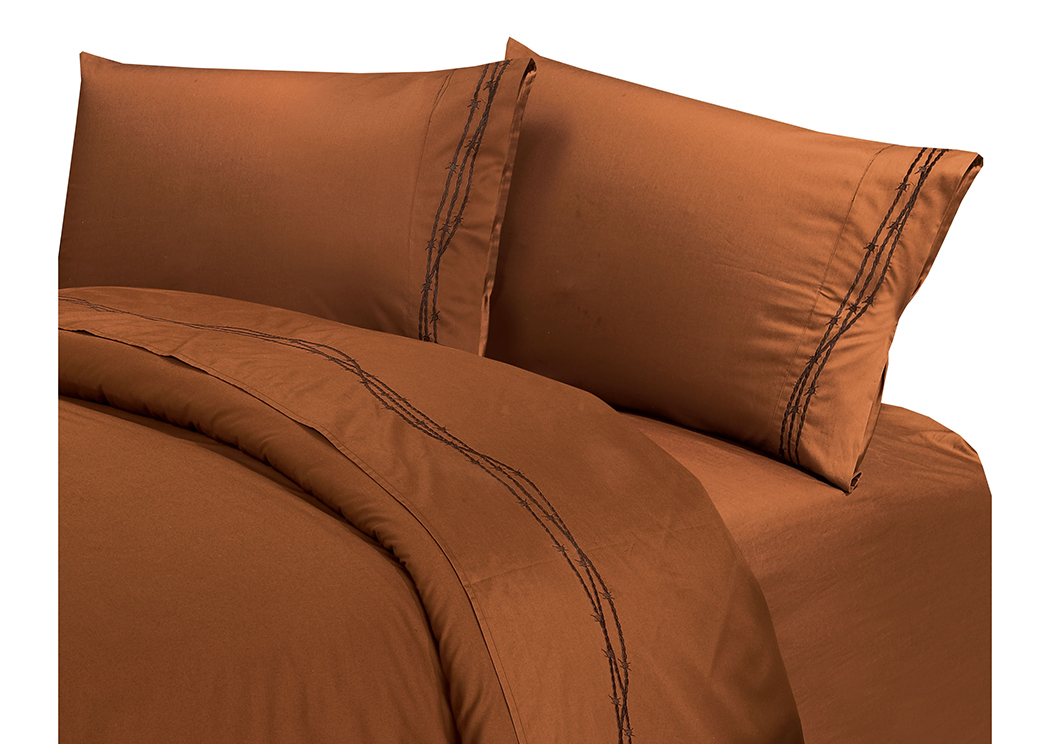 Barbwire Copper Twin Embroidered Sheets,Hi End Accents