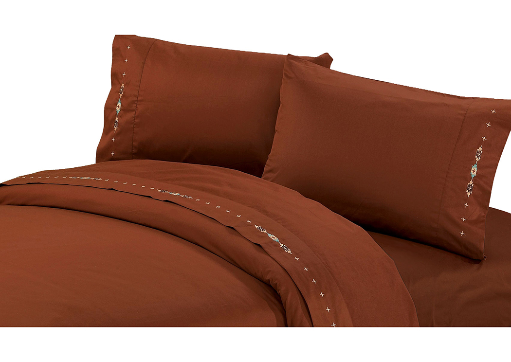 Navajo Copper Full Embroidered Sheets,Hi End Accents