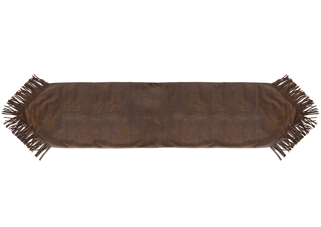 Brown Faux Seude Table Runner w/Fringes,Hi End Accents