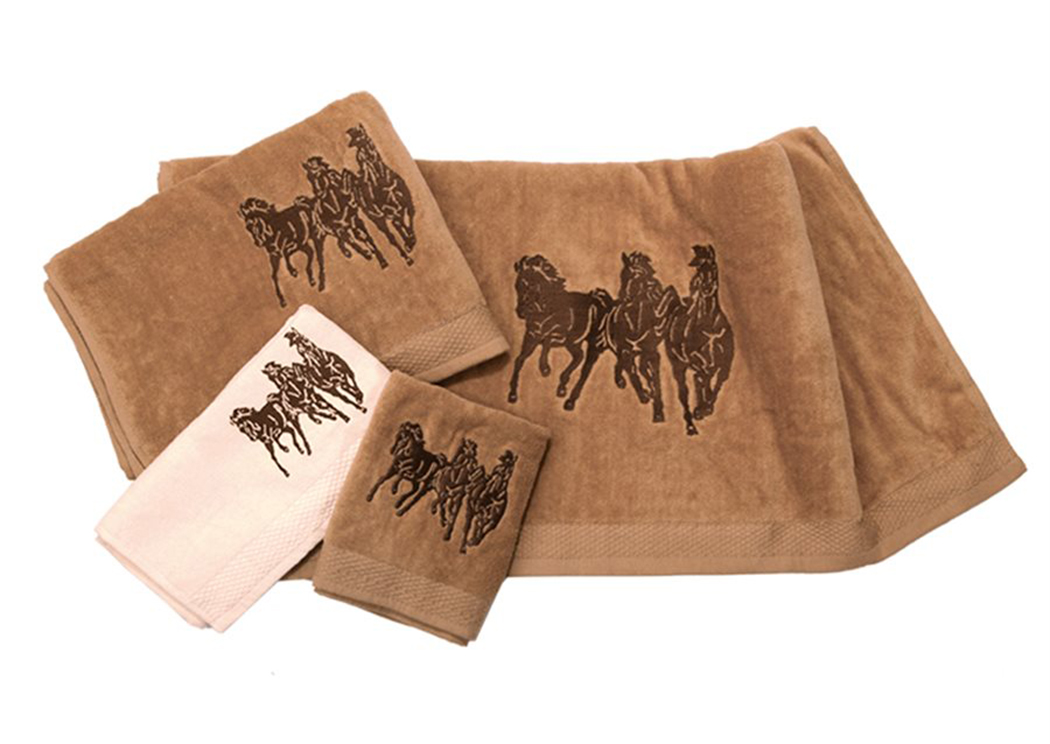 Mocha 3 Pc Embroidered Horse Towel Set,Hi End Accents