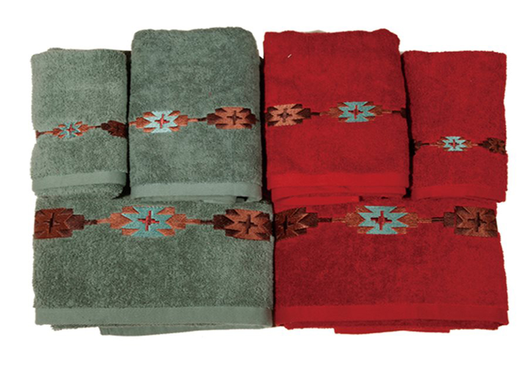 Turquoise 3 Pc Embroidered Navajo Towel Set,Hi End Accents