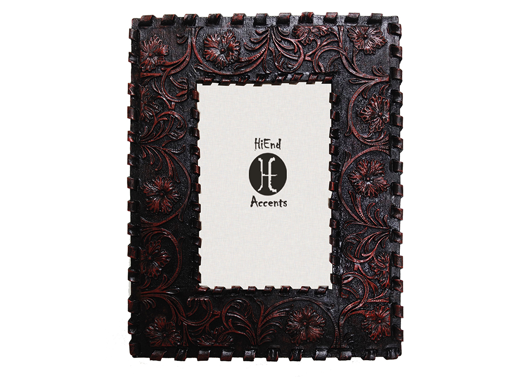 Brown 8' x 10' Faux Tooled Leather & Lace Edge Picture Frame,Hi End Accents
