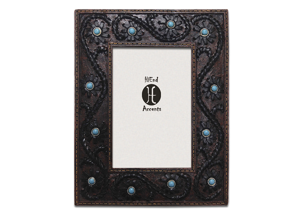 4' x 6' Scrolling Faux Tooled Leather w/Turquoise Stones Picture Frame,Hi End Accents