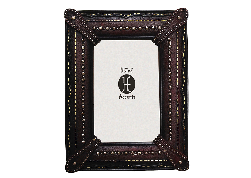 Faux Leather w/Corner Straps & Silver Studds Picture Frame,Hi End Accents