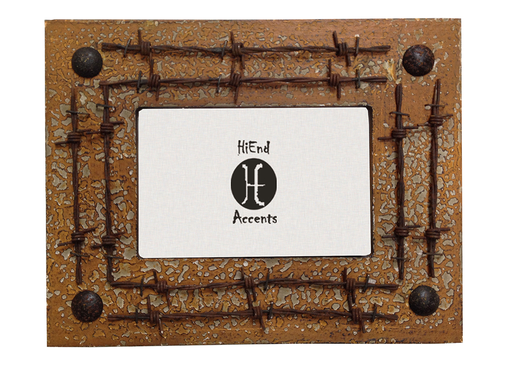 Natural Distressed Wood Picture Frame w/Barbwire,Hi End Accents