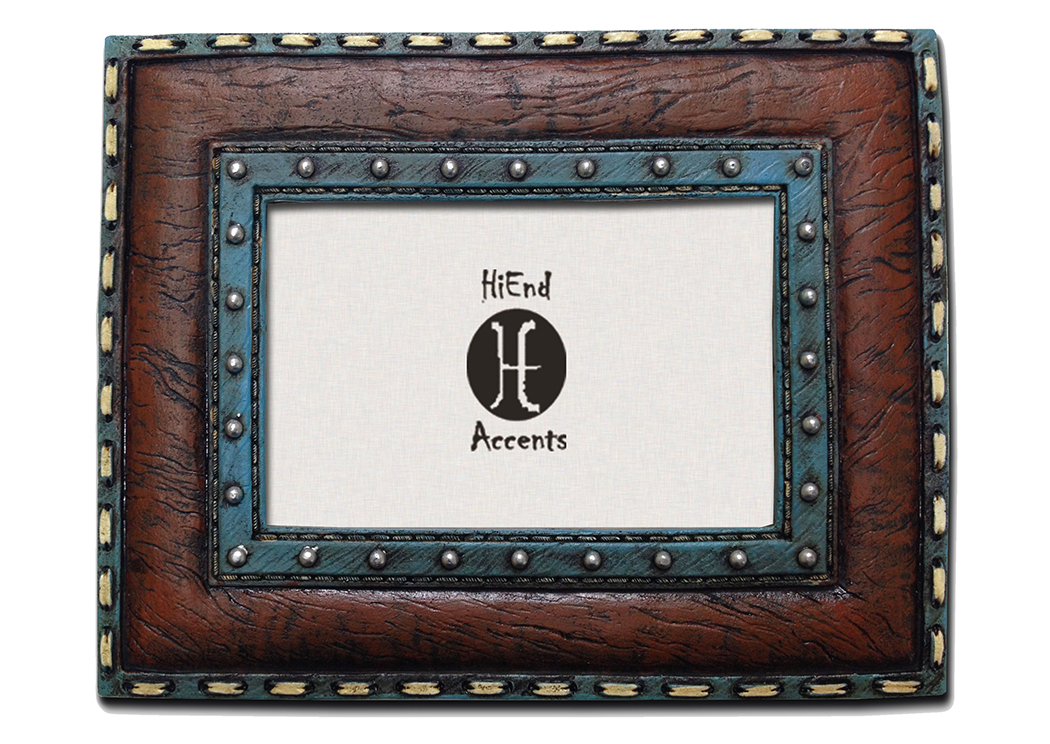4' x 6' Faux Leather Picture Frame w/Stitching & Turquoise Accents,Hi End Accents