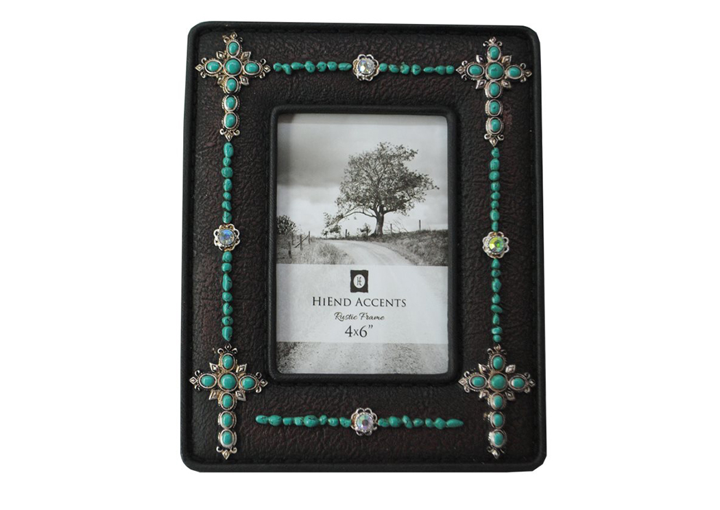 Turquoise Crosses Jeweled Picture Frame,Hi End Accents