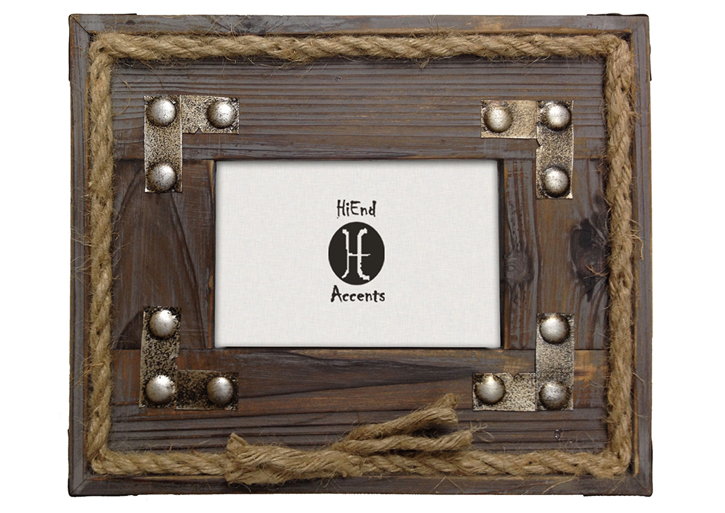 4' x 6' Distressed Reclaimed Wood Picture Frame w/Decorative Rope & Metal Brackets,Hi End Accents