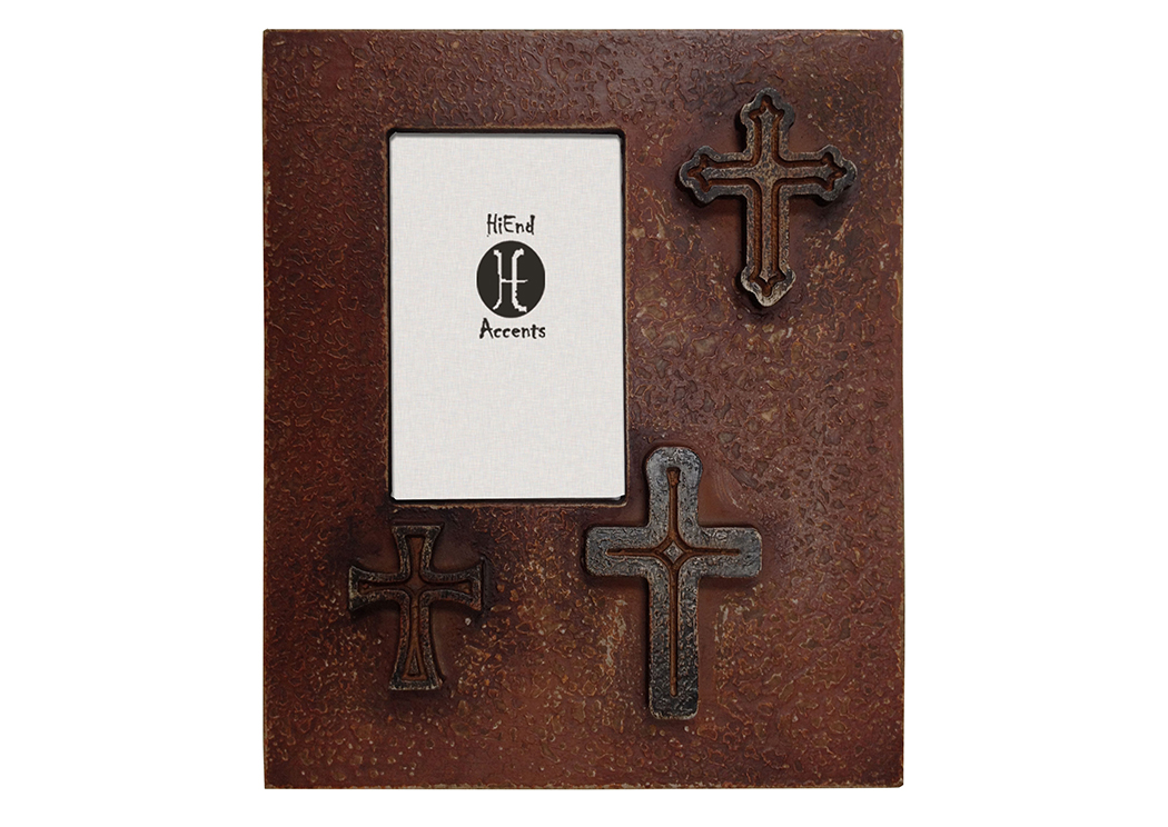 4' x 6' Red Distressed Wood Picture Frame w/3 Cross Design,Hi End Accents