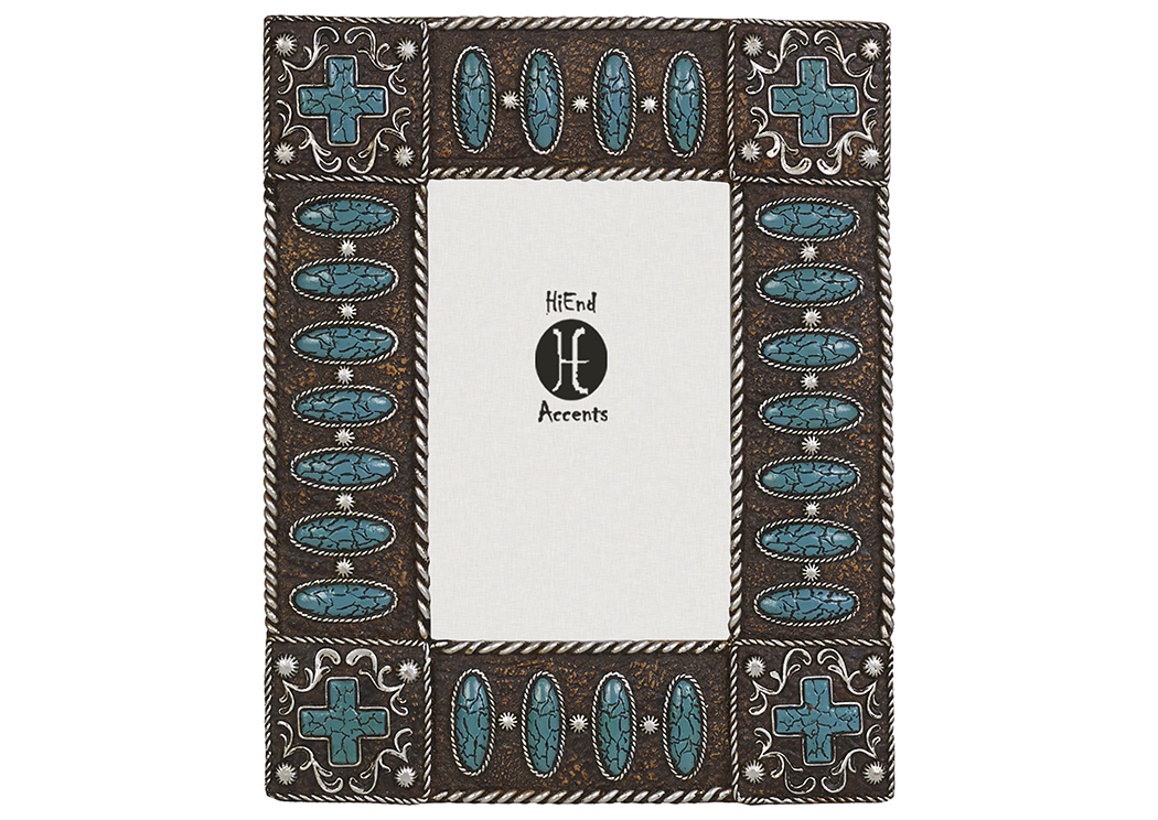 4' x 6' Turquoise Stones Picture Frame w/Crosses,Hi End Accents