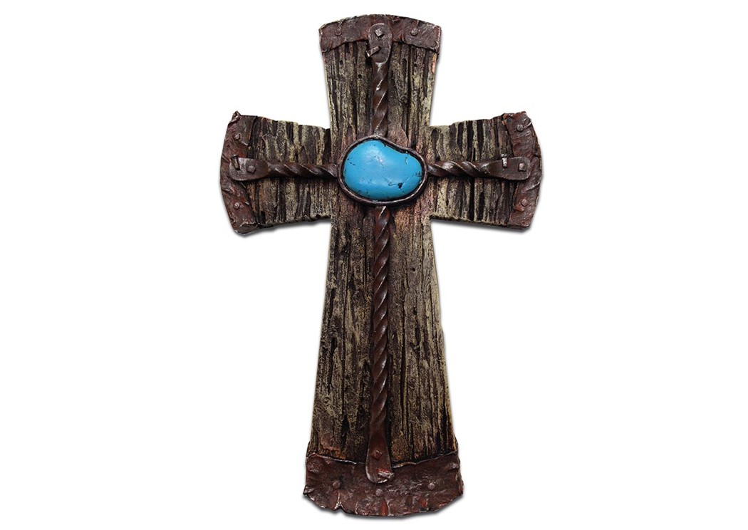 Rustic Resin Cross w/Turquoise Center Stone,Hi End Accents