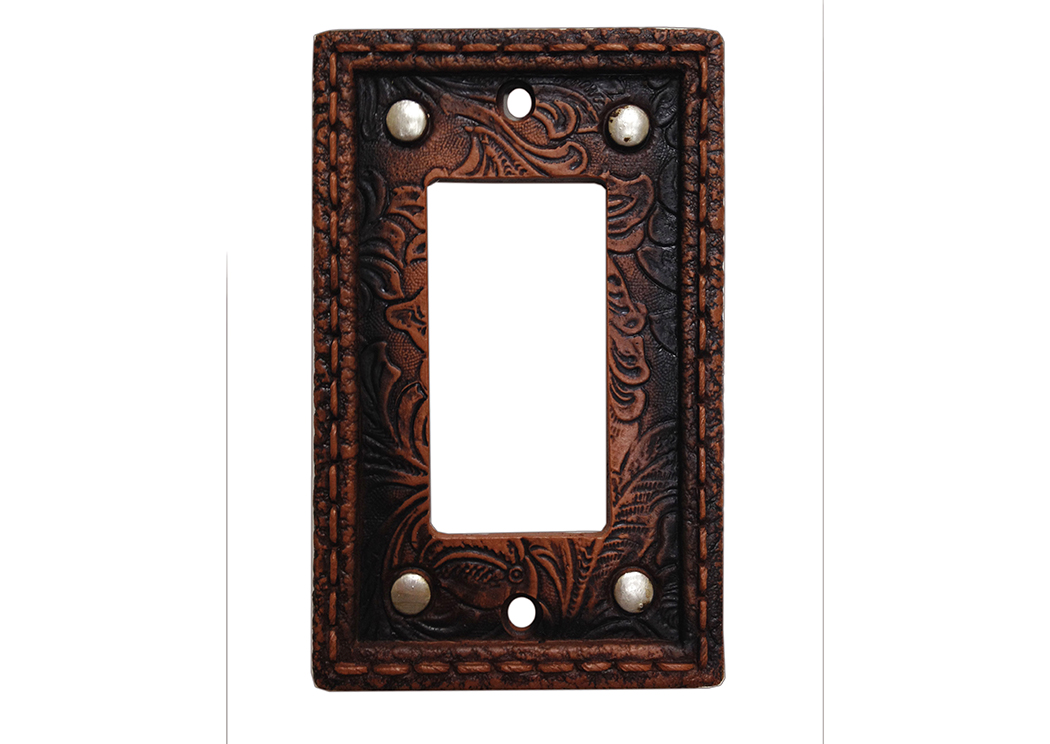 Tooled Leather Floral Design Single Switch Plate Cover,Hi End Accents