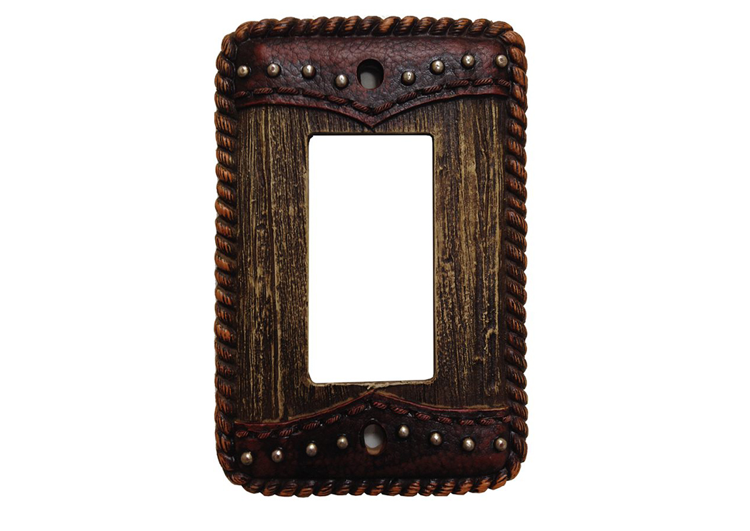 Yoke Tooled Leather & Wood Single Rocker Plate Cover,Hi End Accents