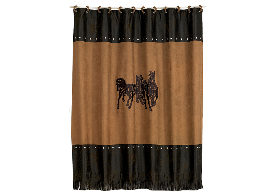 Ocala II Embroidered 3 Horse Shower Curtain,Hi End Accents