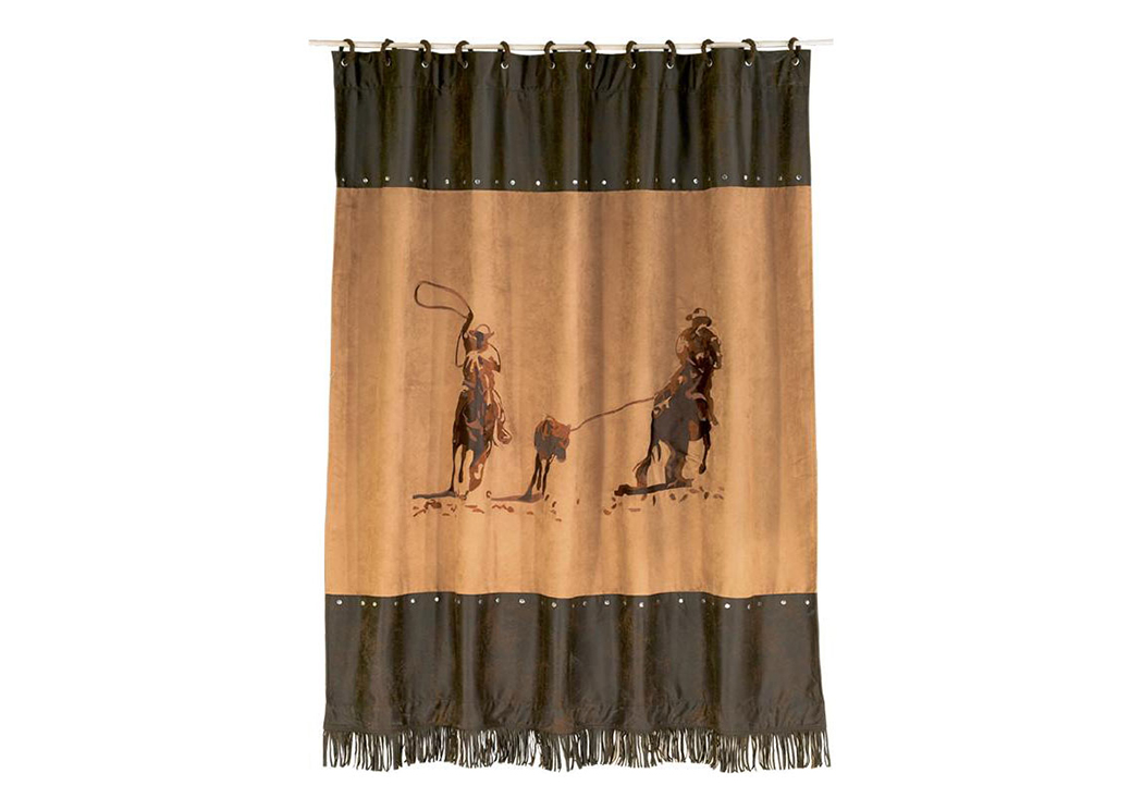 Team Roping Embroidered Shower Curtain,Hi End Accents